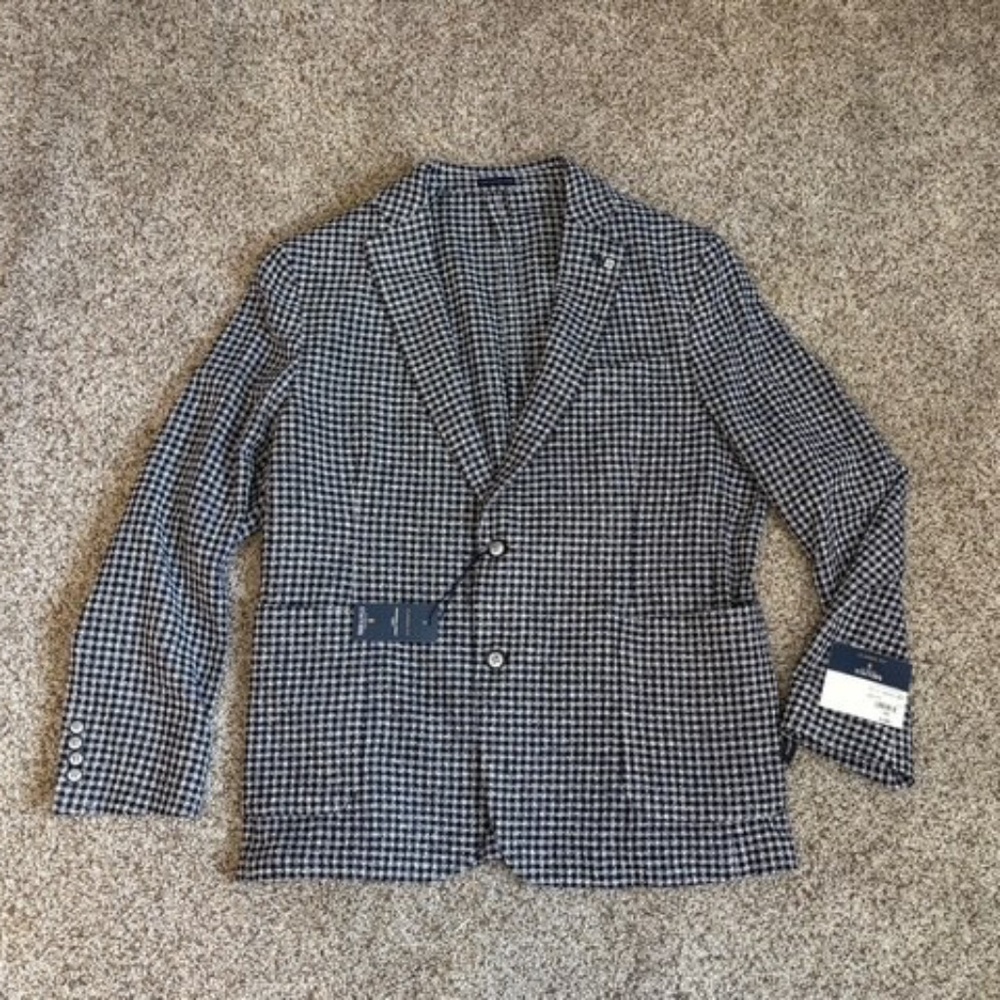 New Mens Stafford Navy Black White Plaid Gingham Check 44S Sport Coat Blazer